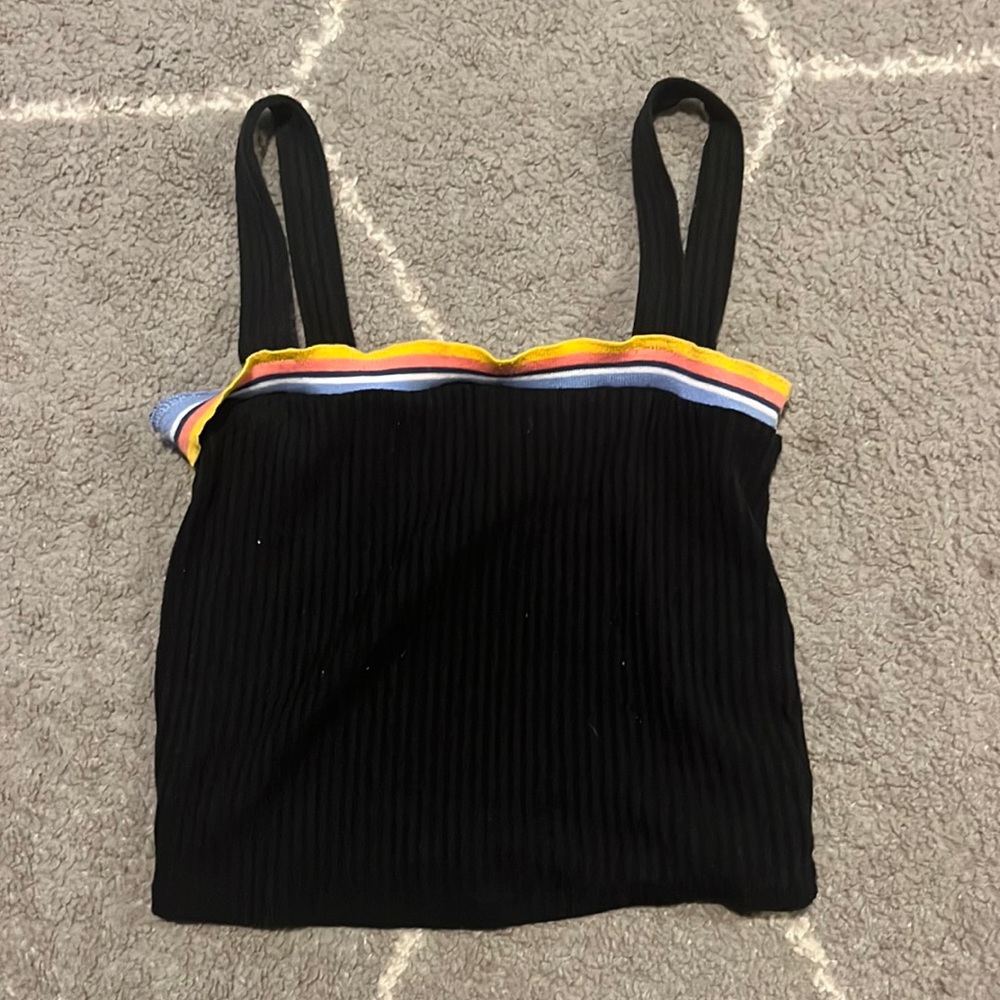 Black stripe color crop top